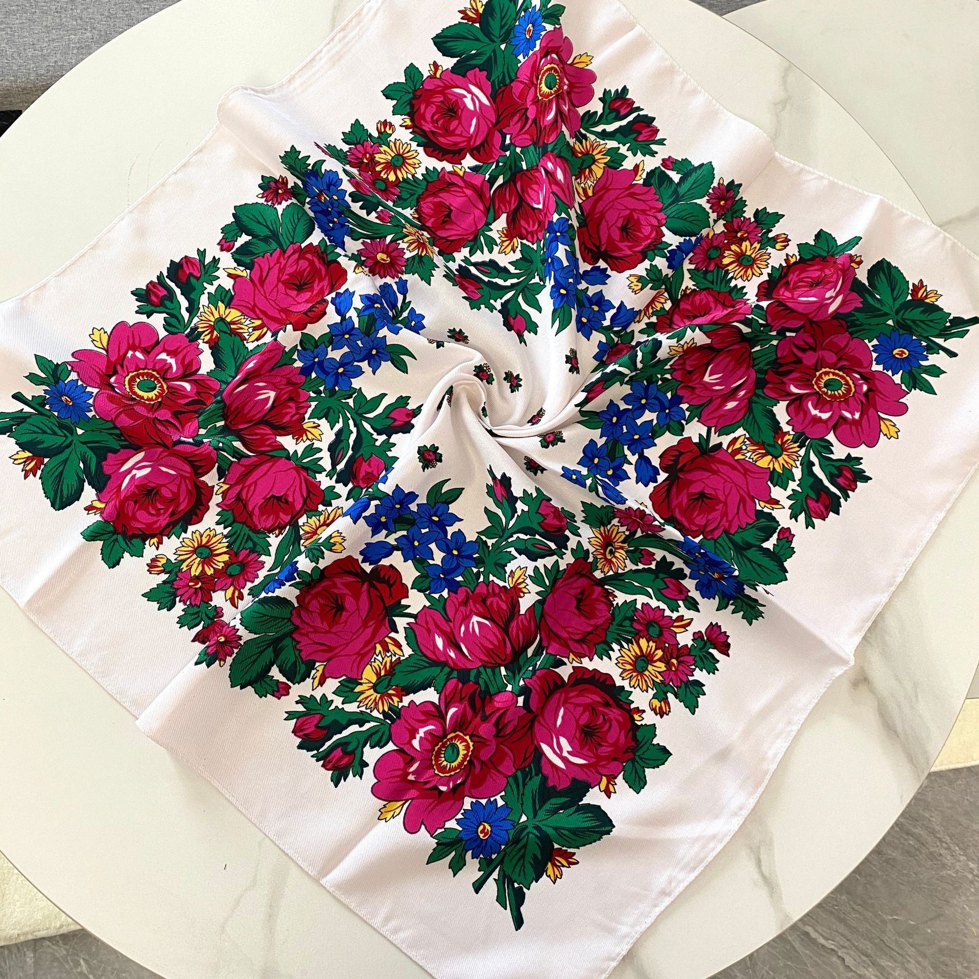 Ethnic Fabric - 70*70cm Russian Floral Square Scarf Women
